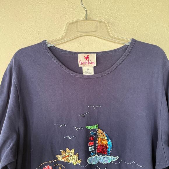 Quacker Factory Sequin Sailing Nautical Navy Blue Pullover - Picture 3 of 10